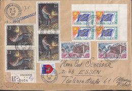 France Registered Recommandé Label STRASBOURG 1971 Cover Lettre ESSEN Germany UNESCO 4-Block Zoll Duane Customs Cds. - Lettres & Documents