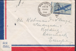 United States NORTHWEST AIRLINES Airmail NEW YORK Grand Central Station 1946 Cover Lettre To Denmark Aeroplane Stamp - 2c. 1941-1960 Storia Postale