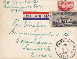 United States "Petite" Via Airmail Label BURLINGTON Calif. 1947 Cover Lettre To Denmark & 1947 Christmas Labels - 2c. 1941-1960 Briefe U. Dokumente