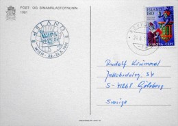 Iceland 1981  EUROPA   Reykjavik 24-6- 1981 Special Cancel Card WIPA 1981 To Sweden   ( Lot 2962 ) - Storia Postale