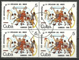 Cuba; 1986 25th Anniv. Of National Sports Institute (Block Of 4) - Oblitérés