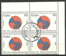 Cuba; 1988 30th Anniv. Of Revista International (Block Of 4) - Oblitérés