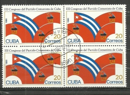 Cuba; 1986 3rd Cuban Communist Party Congress, Havana (Block Of 4) - Gebruikt