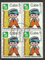 Cuba ; 1984 1st Anniv. Of People's Saving Bank (Block Of 4) - Oblitérés