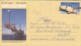 Australia Airmail Par Avion Aerogramme Nomad Aeroplane TURRELLA 1988 Cover To Denmark Gas Drilling Platform (WA) Cachet - Aérogrammes