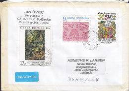 Czech Republic Prioritaire Label BUDEJOVICE 2004 Cover Brief To Denmark Julius Marak & UNESCO Stamps - Briefe U. Dokumente