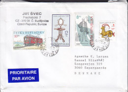 Czech Republic Prioritaire Par Avion Label BUDEJOVICE 2005 Cover Brief To Denmark Capricorn Dvorak Tram Mirror Stamps - Brieven En Documenten