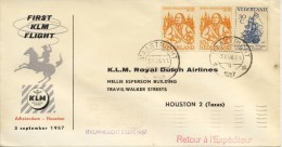 Eerste KLM Vlucht Amsterdam - Houston (3 September 1957) - Storia Postale