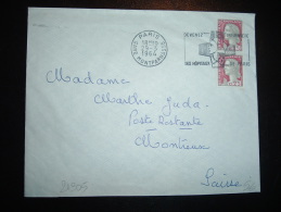 LETTRE POUR LA SUISSE EN POSTE RESTANTE TP MARIANNE DE DECARIS 0,25F X2 OBL.MEC. 29-3-1964 PARIS GARE MONTPARNASSE (75) - 1960 Marianne (Decaris)