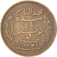 Tunisie, Muhammad Al-Nasir Bey, 5 Centimes, 1906, Paris, Bronze, TTB, KM:235 - Tunesië