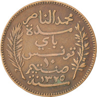 Tunisie, Muhammad Al-Nasir Bey, 10 Centimes, 1907, Paris, Bronze, TTB, KM:236 - Tunisia
