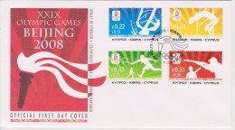 Cyprus FDC Mi 1128-1131 Olympic Games Beijing - Windsurfing - High Jumping - Tennis - Skeet - 2008 - Briefe U. Dokumente
