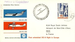 Eerste KLM Vlucht Amsterdam - Nice - Genève Per DC-9 (25 April 1966) - Storia Postale