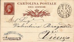 INTERO REGNO VITTORIO EMANUELE II EFFIGE REALE 10 C 1879 GENOVA X VICENZA - Entiers Postaux