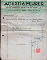 Facture -AGUSTI & FERRER- Vidrios- Loza-sanitaria-metales - Espagne