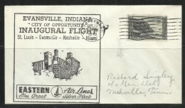 UNITED STATES STATI USA 15 OCT 1940 INDIANA ST. LOUIS EVANSVILLE NASHVILLE MIAMI EASTERN AIR LINES FIRST FLIGHT FDC - 1851-1940