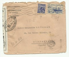 1940 Lettre Service De L'information à Alger Pour Alexandrie, Egypte, Double Censure - Cartas & Documentos