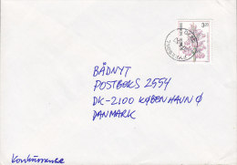 Norway Deluxe FYREDAL 1990 Cover To Denmark 3-Sided Flower Blume Stamp - Briefe U. Dokumente