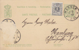 Luxembourg (Uprated) Postal Stationery Ganzsache Entier Postkarte Carte Postale MERSCH 1893 To HAMBURG Germany - Ganzsachen
