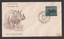 INDIA, 1962,  FDC,  Wildlife Week, Wild Life, Rhino, Rhinoceros, Animal, Bombay Cancellation - Covers & Documents