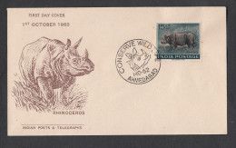 INDIA, 1962, FDC,   Wildlife Week, Wild Life, Rhino, Rhinoceros, Animal,  Ahmedabad   Cancellation - Covers & Documents