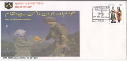 Special Cover, Chinar Philately Exhibition 2011, Aman Diwas, Defence, Militaria, Riffle, Flower, Urdu Letters , India - Brieven En Documenten