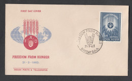 INDIA, 1963, FDC,  Freedom From Hunger, Hands For Food,  Bombay  Cancellation - Covers & Documents