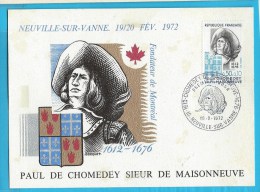 Carte 1er Jour - Neuville-sur-Vanne - Paul De Chomedey 1972 - Matasellos Provisorios