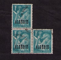 Bloc De 3 Timbres Oblitérés Algérie, Iris, Surcharge Algérie, 1 F, Georges Hourriez, 1945-1946 - Unused Stamps