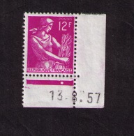 Timbre Neuf France Moissonneuse, 12 F, Louis Muller / Jules Piel, 1957-1959 - 1957-1959 Oogst