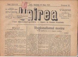 UNIREA NEWSPAPER, CHURCH- POLITIC NEWSPAPER, KING FERDINAND STAMP, 1927, ROMANIA - Otros & Sin Clasificación