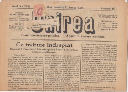 UNIREA NEWSPAPER, CHURCH- POLITIC NEWSPAPER, KING FERDINAND STAMP, 1927, ROMANIA - Autres & Non Classés