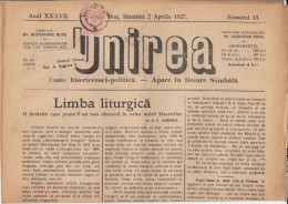 UNIREA NEWSPAPER, CHURCH- POLITIC NEWSPAPER, KING FERDINAND STAMP, 1927, ROMANIA - Other & Unclassified