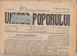 UNIREA POPORULUI NEWSPAPER, WEEKLY CHURCH NEWSPAPER, KING FERDINAND STAMPS, 1926, ROMANIA - Other & Unclassified