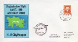 Eerste NLM Lijnvlucht Amsterdam - Jersey (7 April 1980) - Covers & Documents