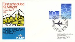 Eerste KLM Lijnvlucht Amsterdam - Muscat (2 November 1981) - Storia Postale