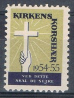 Sello Kirkens Korshaer 1954. Coro De La Iglesia, Label ** - Abarten Und Kuriositäten