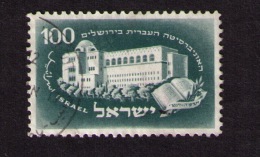 Timbre Oblitéré Israël, 25 Ans De L'Université Hébraïque, 100, F. Kraus, 1950 - Gebruikt (met Tabs)