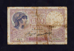 France -  BILLET DE 5F VIOLET DU 14/09/1933   - T.57859 - N°: 830 - 5 F 1917-1940 ''Violet''