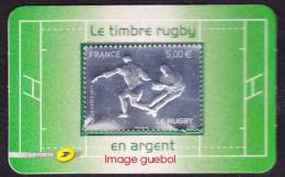 France Sport Rugby N°  597 ** Autoadhésif  - Gravé à Chaud 5.00 Euros Argent - Joueur Ballon - Rugby