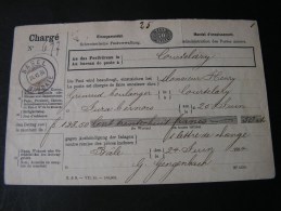 == CH  Charge Karte Einzugmandat  B Asel - Courtelary 1884 - Brieven En Documenten