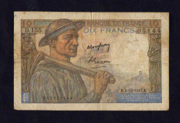 France - Billet De Banque 10 Francs Type Mineur, 04/12/1947, D-155, N°: 05144 - 10 F 1941-1949 ''Mineur''