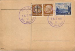 Germany/Czechoslovakia - Sudetenland- Postcard 1938 -  Aussig,Wir Sind Frei! - Franking German And Czechoslovak - Région Des Sudètes