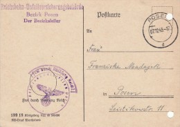 GERMAN OCCUPATION  1943  POSTCARD SENT FROM POZNAN - Other & Unclassified