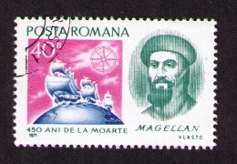 Timbre Oblitéré Roumanie, 450e Anniversaire De La Mort De Magellan, 40, 1971 - Explorateurs