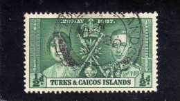 TURKS AND CAICOS 1937 CORONATION KING GEORGE VI INCORONAZIONE RE GIORGIO 1/2 D USED - Turks & Caicos (I. Turques Et Caïques)