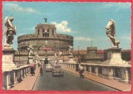 CARTOLINA VG ITALIA - ROMA - Ponte E Castel Sant'Angelo - Auto - Moto - 10 X 15 - ANNULLO TARGHETTA ROMA 1961 - Castel Sant'Angelo