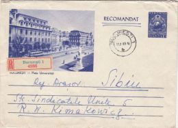 BUSS, CAR, BUCHAREST UNIVERSITY SQUARE, REGISTERED COVER STATIONERY, ENTIER POSTAL, 1963, ROMANIA - Bus