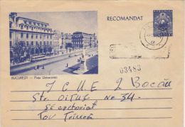 BUSS, CAR, BUCHAREST UNIVERSITY SQUARE, REGISTERED COVER STATIONERY, ENTIER POSTAL, 1963, ROMANIA - Busses