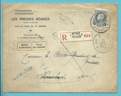 213 Op Brief Aangetekend Met Stempel MONS / BERGEN Naar Hansbeke , Strookje DECEDE + RETOUR A L'ENVOYEUR..... - 1921-1925 Small Montenez